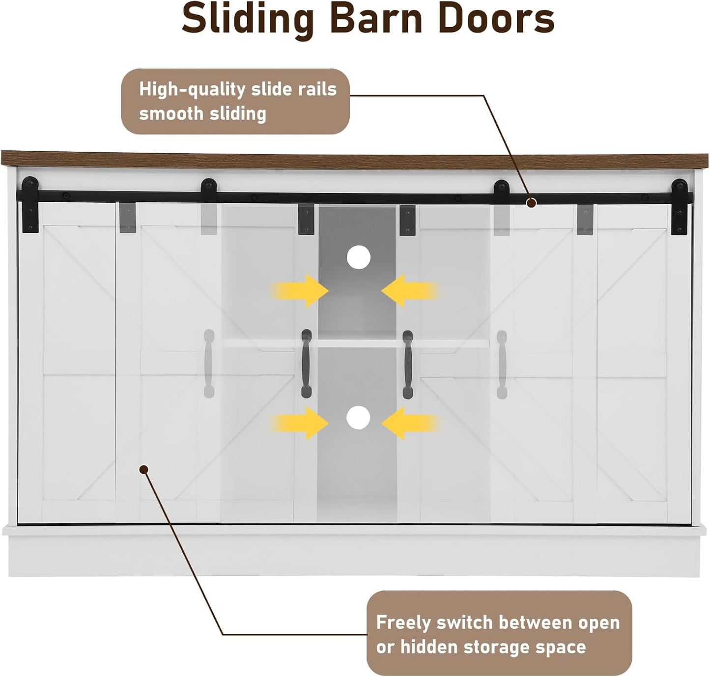 Farmhouse 55-75 Gallon Fish Tank Stand with Power Outlet, Aquarium Stand with Cabinet&Sliding Barn Door, Heavy Duty Reptile Tank Stand for 2 Fish Tank/Turtle Tank/Reptile Terrarium, White