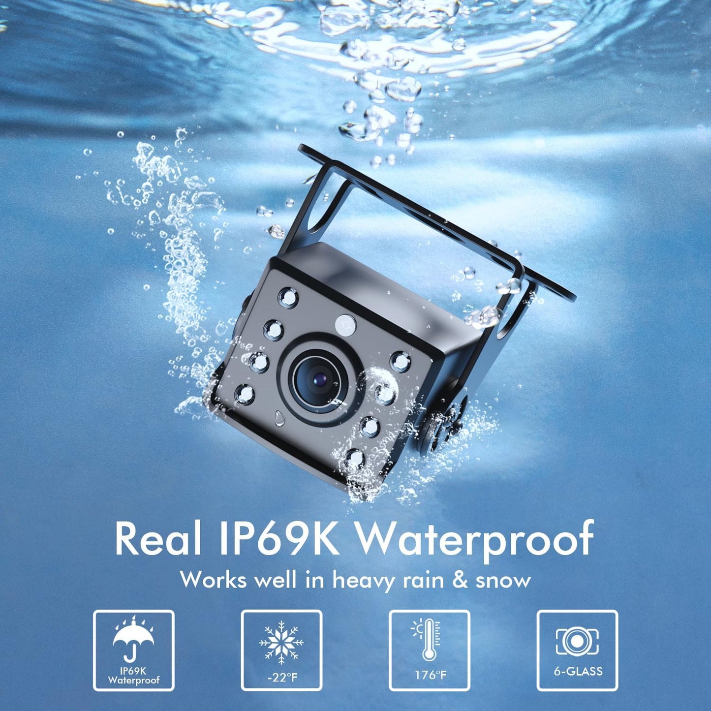 Dual RV Backup Camera Plug and Play, 7'' Backup Camera for Truck Trailer, No Delay, 1080P HD, 2 Channels, 150° Wide Angle, DIY Guide Lines, Night Vision, IP69 Rear View Camera