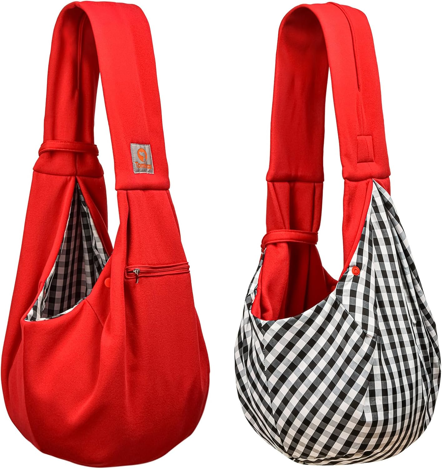 Tomkas Small Dog Sling Carrier - Zipper Pocket & Classic Strap - for 3-10 lbs Pets(Red)