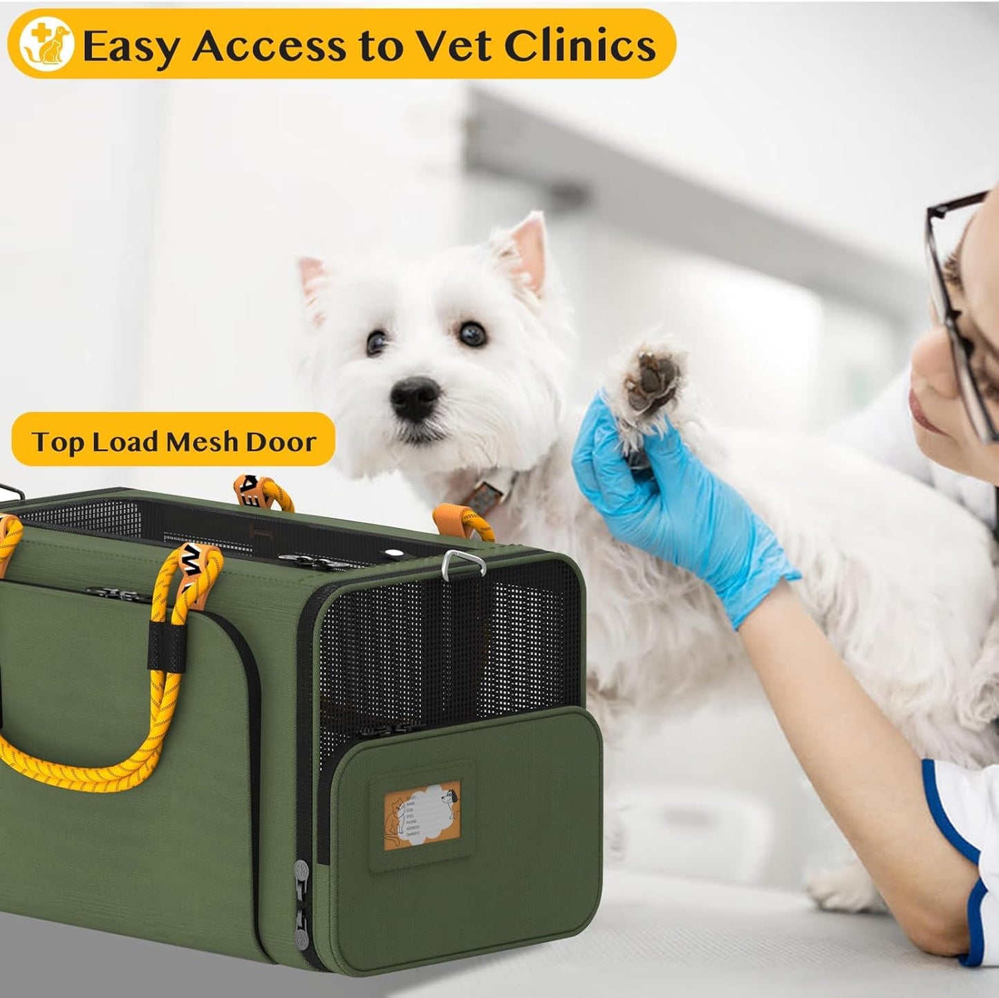 PAWZIDEA Expandable Pet Carrier w/ID Card, 18x11x11 in Small Dog Carrier TSA Airline Approved, Top Load Cat Carrier for 2 Cats Under Seat, Soft-Sided Collapsible Puppy Car Seat Dog Travel Bag, Up 15lb