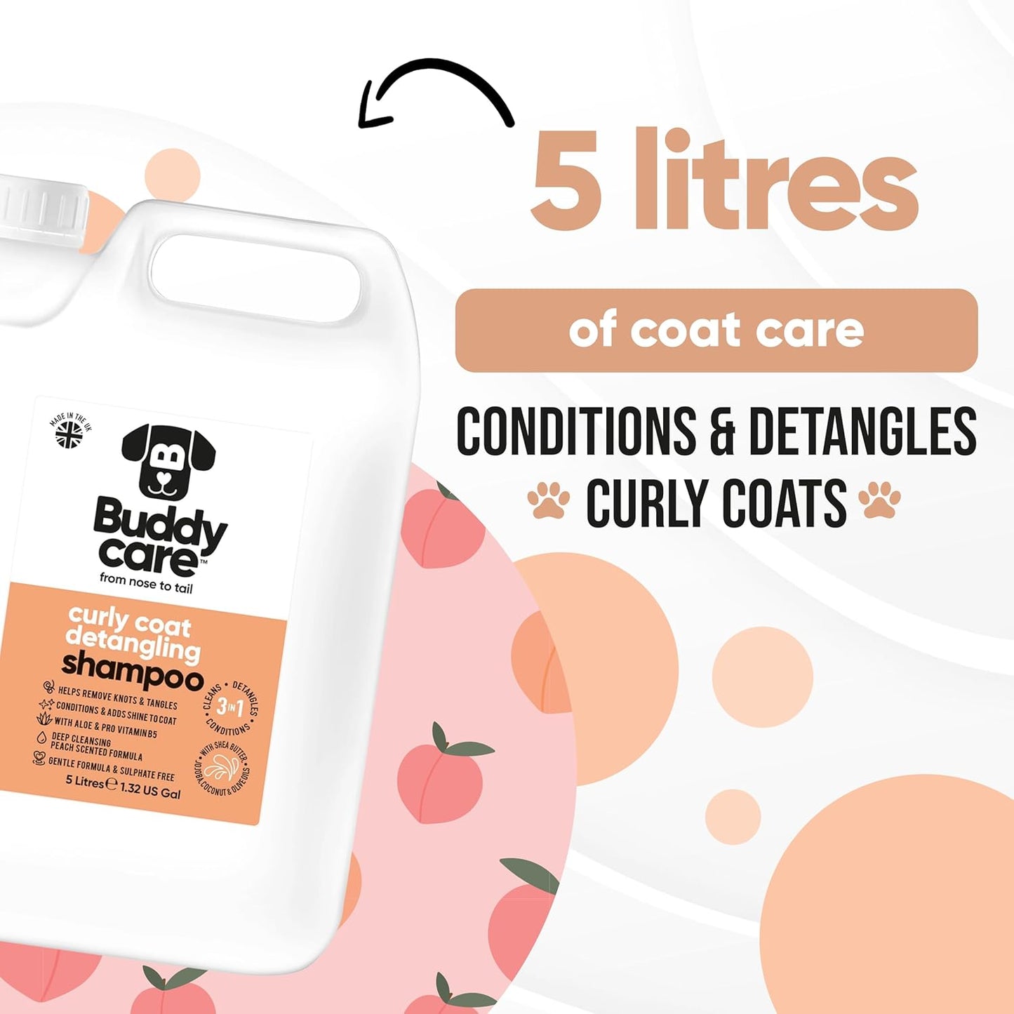 Curly Coat Dog Shampoo by Buddycare | Deep Cleansing Shampoo for Dogs | Fresh Scented | with Aloe Vera and Pro Vitamin B5 (169.07oz)