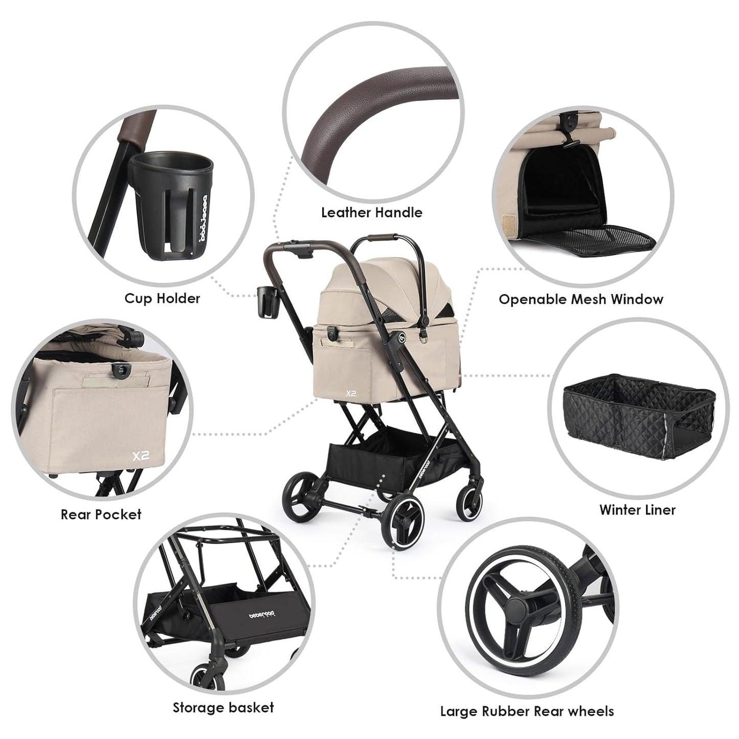 X2 Pet Stroller, Dog Cat Stroller for Small Pets Under 44lbs, Equipped with Detachable & Foldable Carrier, Waterproof Pad & Sunshade Canopy,Camel (Camel)