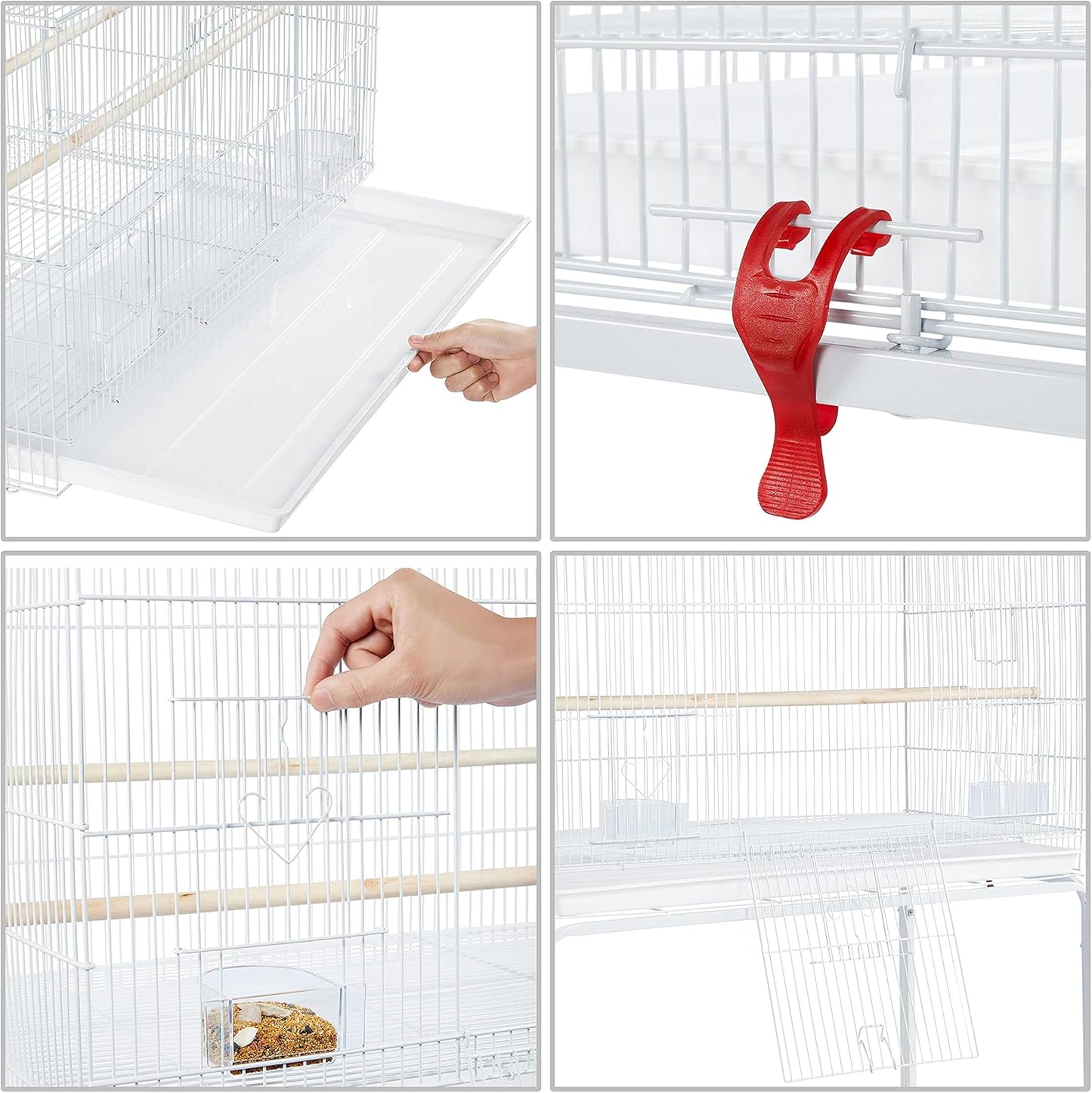 Yaheetech 47-inch Flight Bird Cages for Parakeets Cockatiels Conures Budgies Finches Lovebirds Canaries Parrots Breeding Birdcage with Detachable Rolling Stand, White