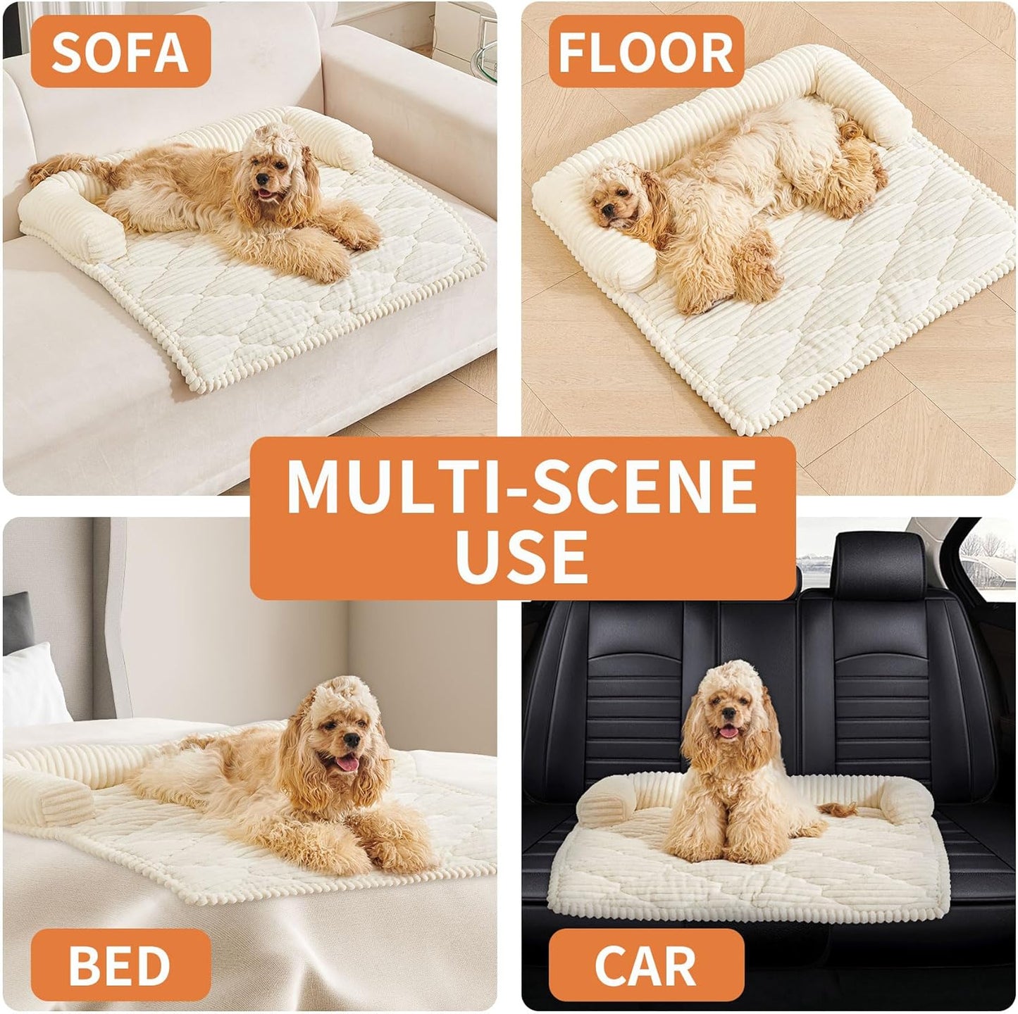 HAOMAIJIA Dog Couch Bed for Small Dogs, Non Slip Pet Couch Covers for Sofa Thick Soft Washable Dog Couch Cover Protector All Seasons Universal Dogs and Cats Bed Mat (Off White, Small)