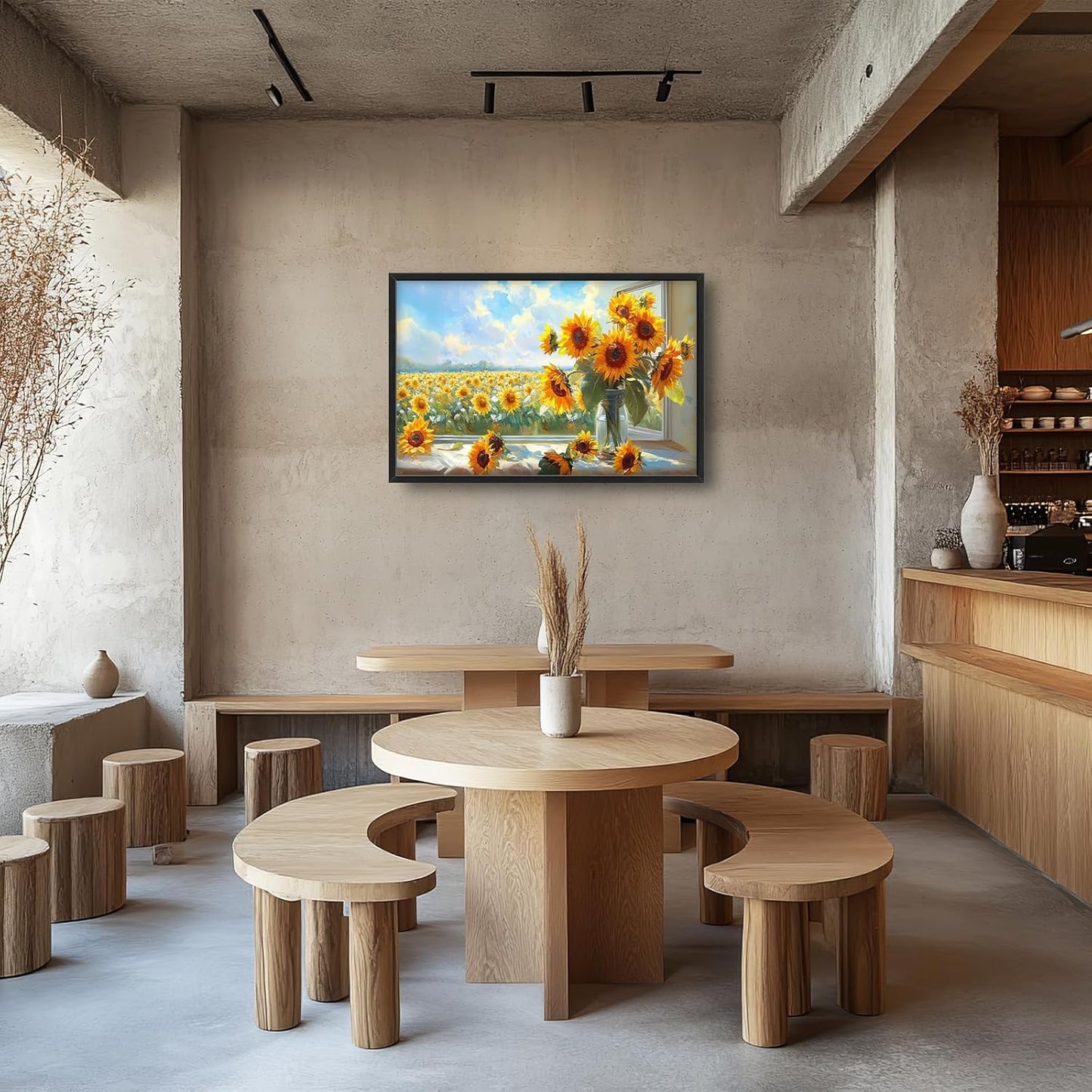 Large Sunflower Wall Art for Living Room, Framed Oversized Flower Field Wall Decor Nature Landscape Canvas Painting Modern Artwork for Living Room Bathroom Bedroom Office Dining Room 36"x24"