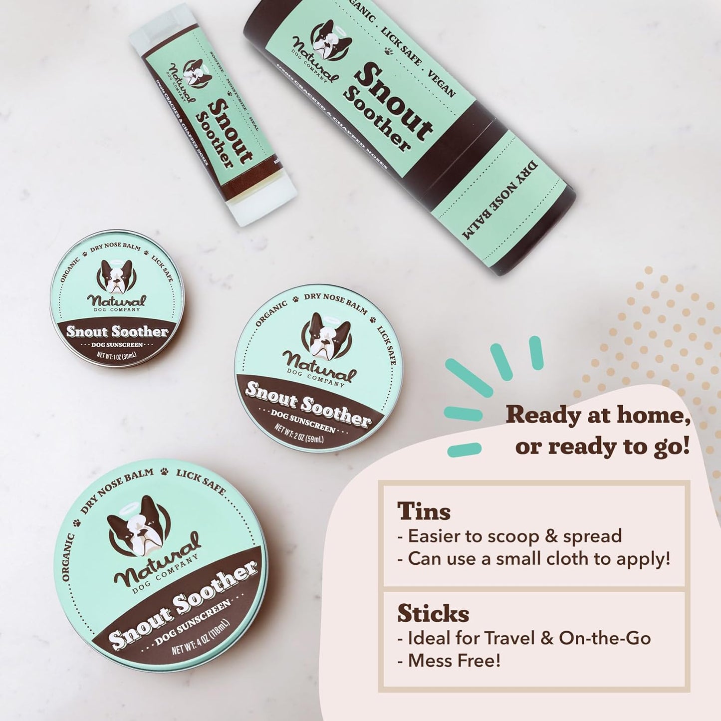 Natural Dog Company Snout Soother, Dog Nose Balm, Wax & Cream for Dry, Cracked Noses, Heals & Moisturizes with Shea Butter & Coconut Oil, Lick-Safe Nose Butter, Made in USA, 1 oz. Tin