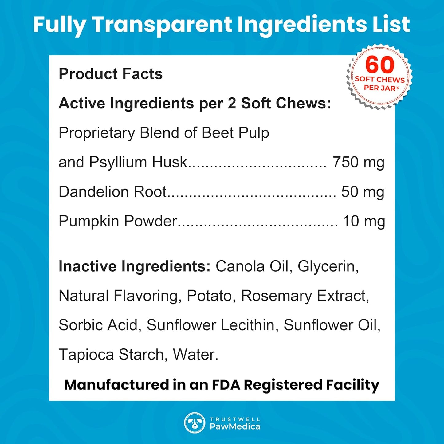 PawMedica Dog Anal Gland Chews to Stop Scoot for Dogs - Anal Gland Dog Constipation Relief - Recommended Dog AnalGland Support Chews Fiber - Fiber Supplement for Dogs (60 Dog Pumpkin Chews)