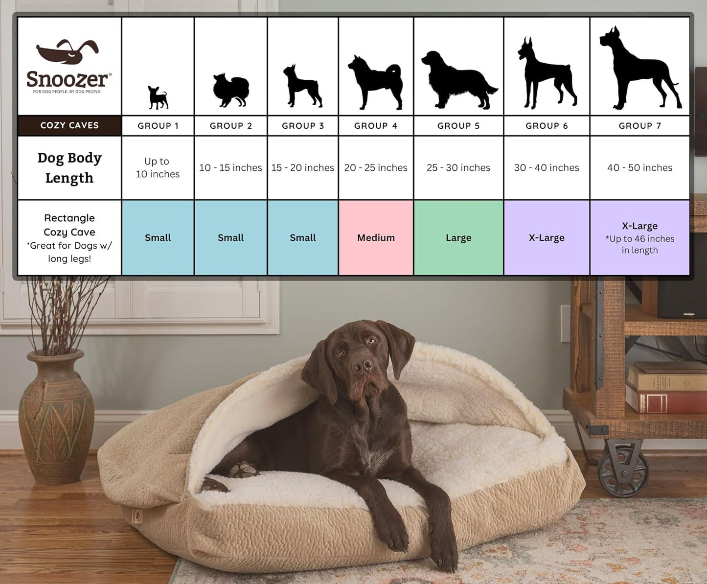 Snoozer Rectangle Cozy Cave Dog Bed - Indoor Dog Bed with Cover Cave, Covered Calming Burrow for Small Sized Pets with Blanket Attached, Enclosed, Washable - Small, Heather Gray