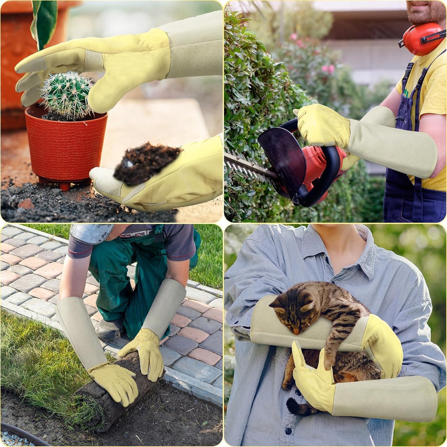 HANDLANDY Rose Pruning Gardening Gloves for Men Women, Thorn Proof Forearm Protection Leather Garden Gloves, Gardening Gifts for Gardeners (Beige- goatskin, Small (Pack of 1))