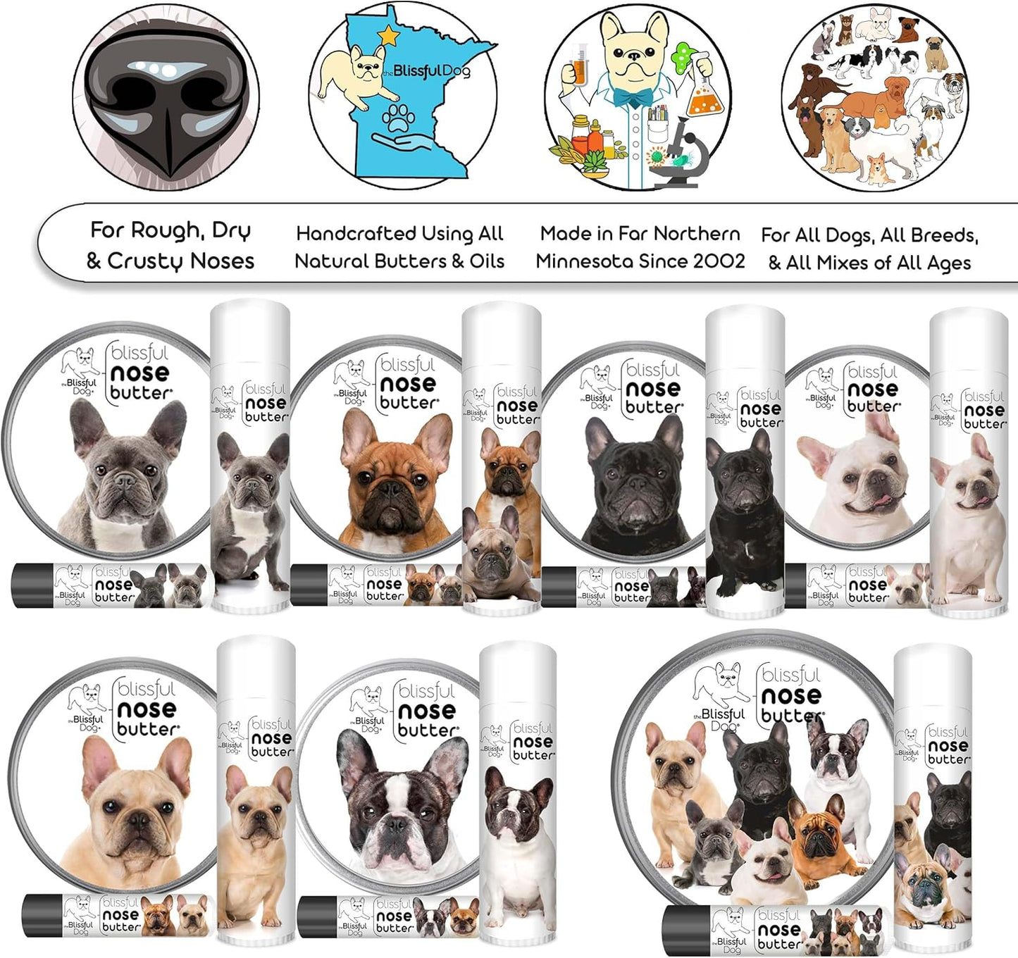 The Blissful Dog French Bulldog Black Masked Fawn Unscented Nose Butter - Dog Nose Butter, 4 Ounce