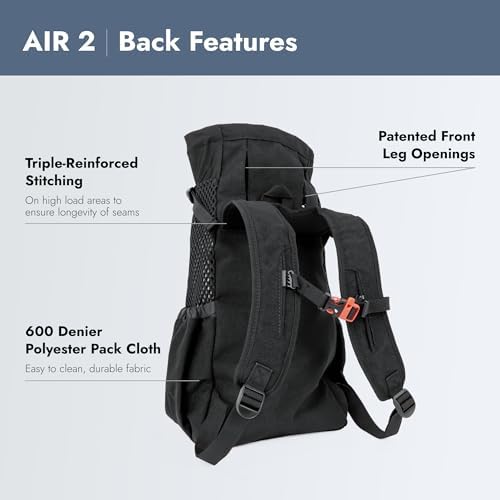 K9 Sport Sack Air 2 - X-Small, Jet Black - Ideal for Dogs with 9-12” Back Length - Durable, Breathable Backpack-Style Carrier - Perfect for Walks, Short Hikes & Public Transportation