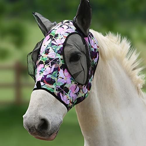 Harrison Howard Super Comfort Stretchy Fly Mask Large Eye Space with UV Protection Soft on Skin with Breathability Blossom Vibe L