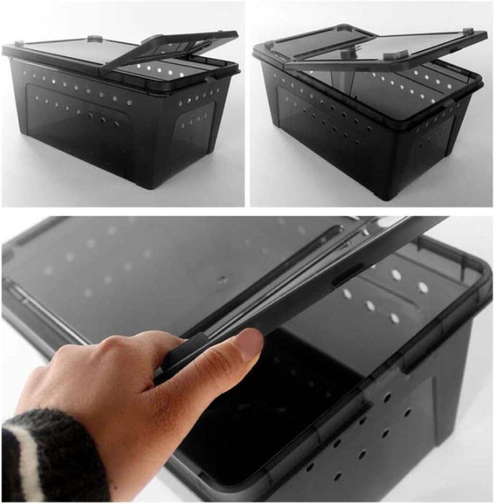 OMEM Portable Reptile Terrarium Habitat for Mini Pet Houses Breathable Holes Stackable Container (2PCS-Black-L)