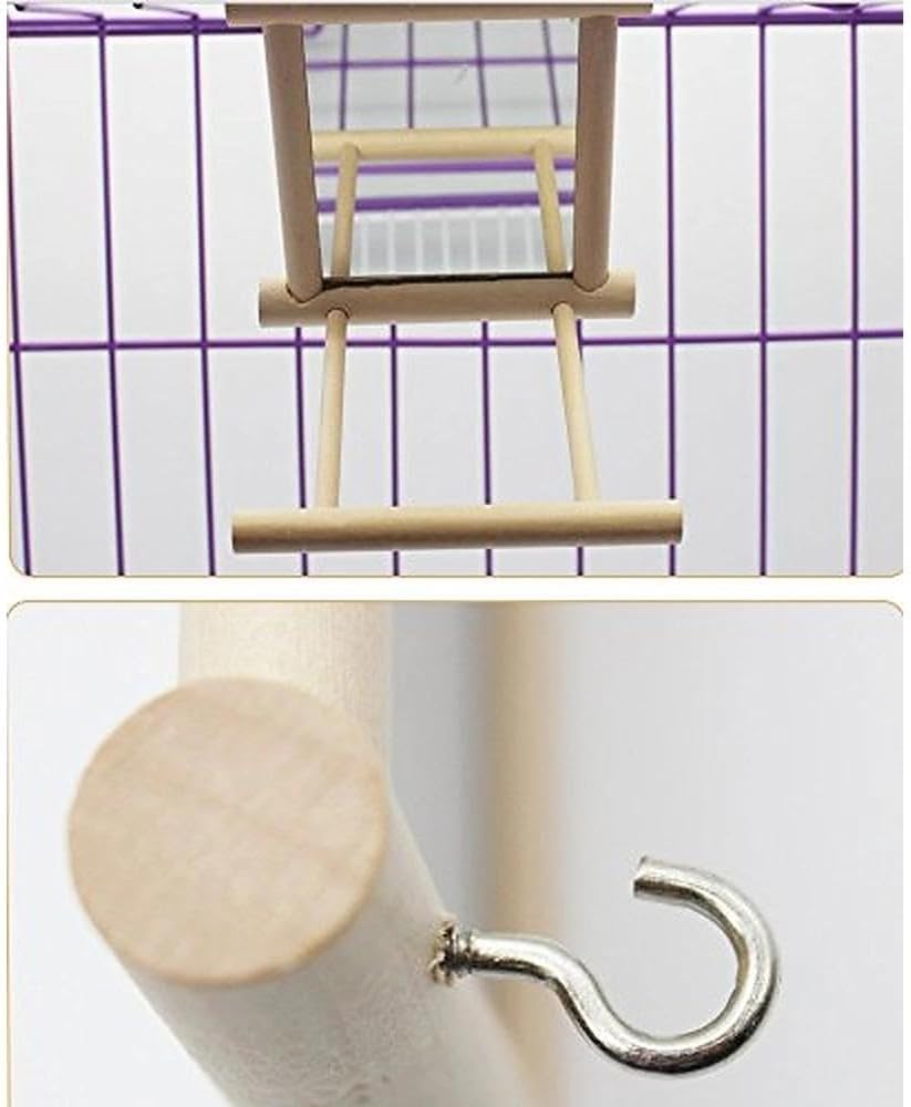 Bird Mirror with Swing and Perch for Parakeets Cockatiels Lovebirds Finches - Wooden Interactive Hanging Cage Toy, 3.7 x 3.5 x 3.5 Inch, 1 Pack