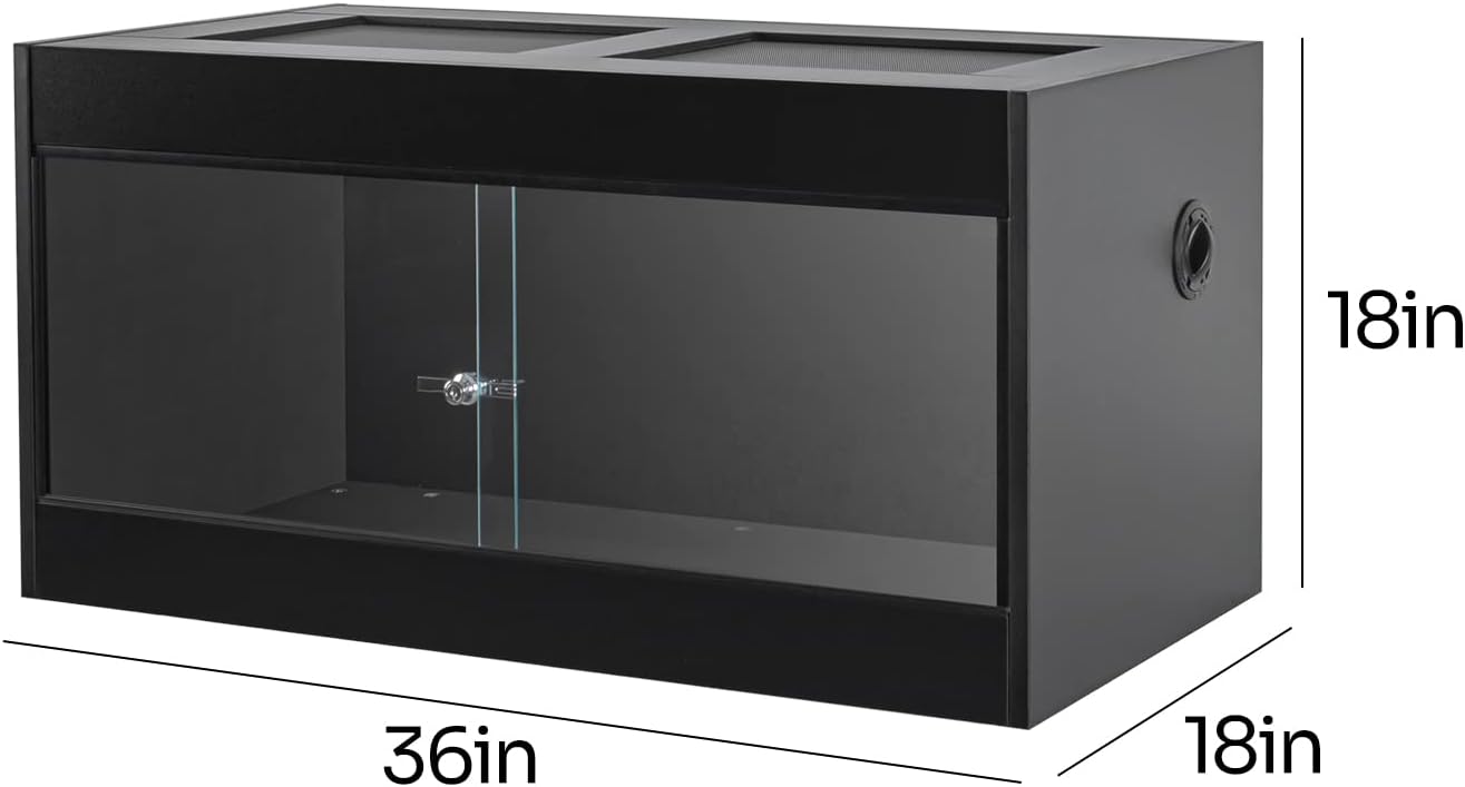 OIIBO 50 Gallon Reptile Original Wood Enclosure, Reptile Terrarium with Double Hinge Sliding Doors and Top Screen Ventilation Black Reptiles Habitat Lounge (Knock-Down) (36"x18"x18")