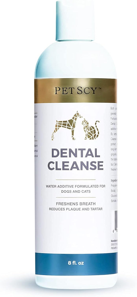 Petscy - Dental Cleanse, All-Natural Cat & Dog Tartar Remover for Teeth, Cat & Dog Water Additive for Dental Care, Suitable for All Ages, Breeds & Sizes, 8 Oz