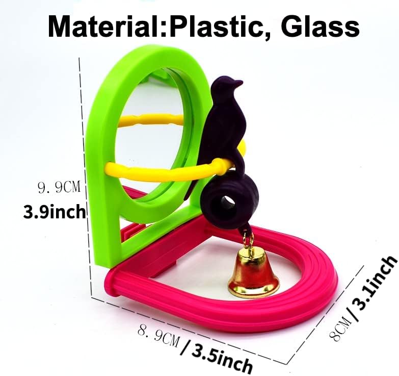 Bird Mirror for Cage, Bird Mirror Toy with Paddle Wheels and Perch, Bird Hanging Training Toys for Cage, Parrot Foraging Toys, Bird Interactive Intelligence Toy Random Color (Bird Clock)