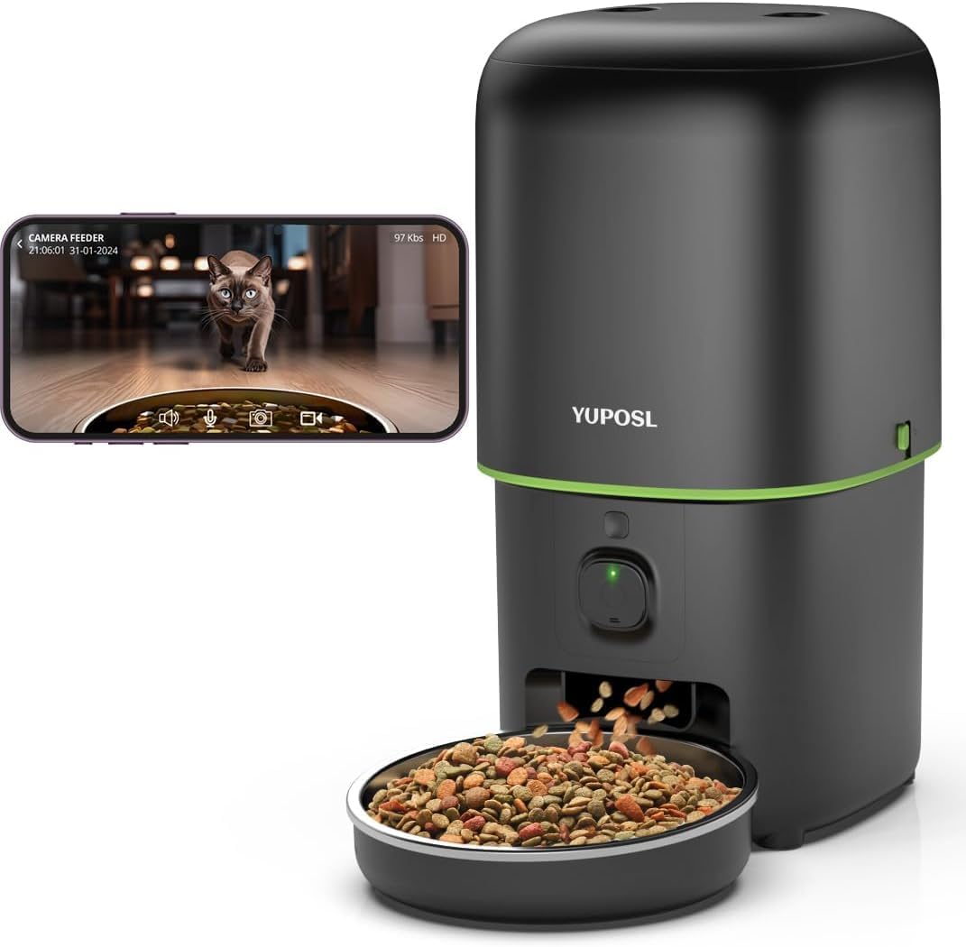 Automatic Cat Feeder with Camera - 5G WiFi Auto Cat Food Dispenser, 1080P HD Video with Night Vision, 1-15 Meals, 1-99 Portions, 2-Way Audio, Keeps Food Fresh, 4L Timed Pet Feeder Also for Dogs