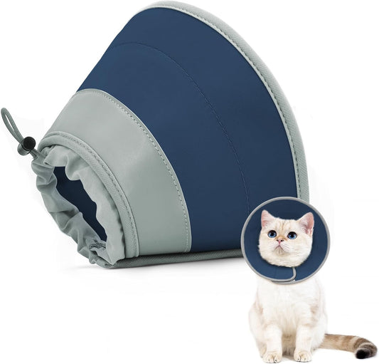 Cat Cone Collar Soft to Stop Licking, Adjustable, Foldable Lightweight Kitten Cones After Surgery Recovery for Cats & Kittens, Cat Cone Alternative (Solid Blue, M)