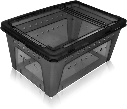 OMEM Portable Reptile Terrarium Habitat for Mini Pet Houses Breathable Holes Stackable Container (Black-M)