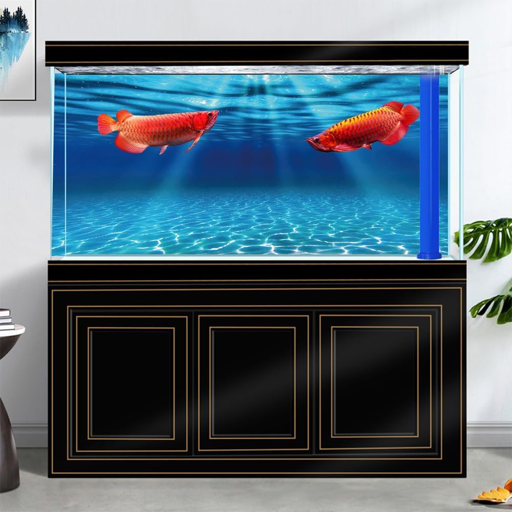 Natural Undersea Aquarium Background, Underwater Ocean Sunlight Fish Tank Background 48X18IN with 8 EVA Double-Sided Tape