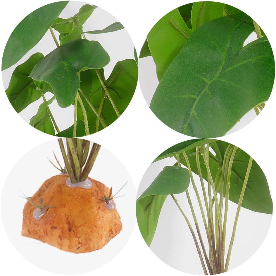 YOGURTCK Reptile Artificial Plants, Amphibian Habitat Hideout, Terrarium Decorations - Scindapsus