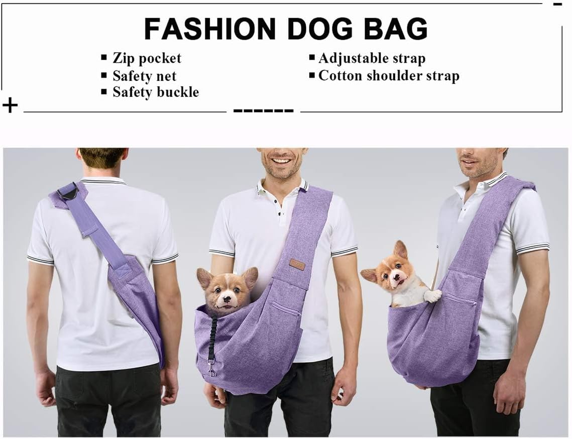 TOMKAS Medium Padded Shoulder Strap Dog Cat Carrier Sling (Purple for 8-15 lbs)