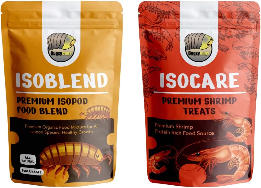 Isoblend Premium Isopod Food Bundle Vegetable Dry Blend and Shrimp Treat Protein Rich Food Source for Feeders Insects Reptiles Invertebrates