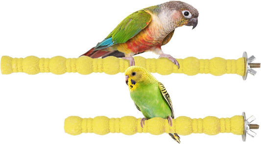 Hypeety 2PCS Wood Perch Stand Paw Grinding Stick Toy Pet Bird Cage Stand Platform for Bird Parrot Budgies Parakeet Cockatiels Cage Accessories (7in/10in) (Yellow)