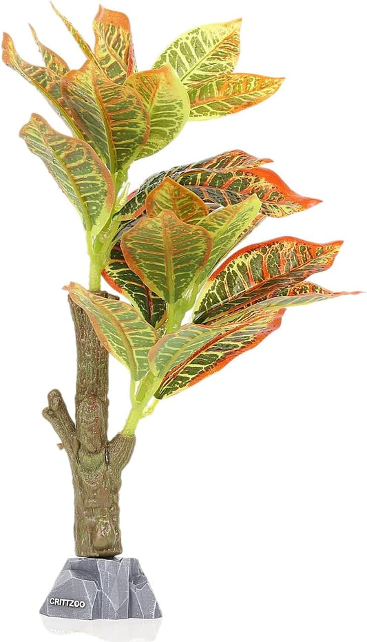 Reptile Terrarium Plants, Bearded Dragon Tank Decor Accessories For Ball Python Leopard Gecko Tree Frog Tarantula Lizard Corn Snake Tortoise Chameleon Crested Gecko - Fake Codiaeum Variegatum