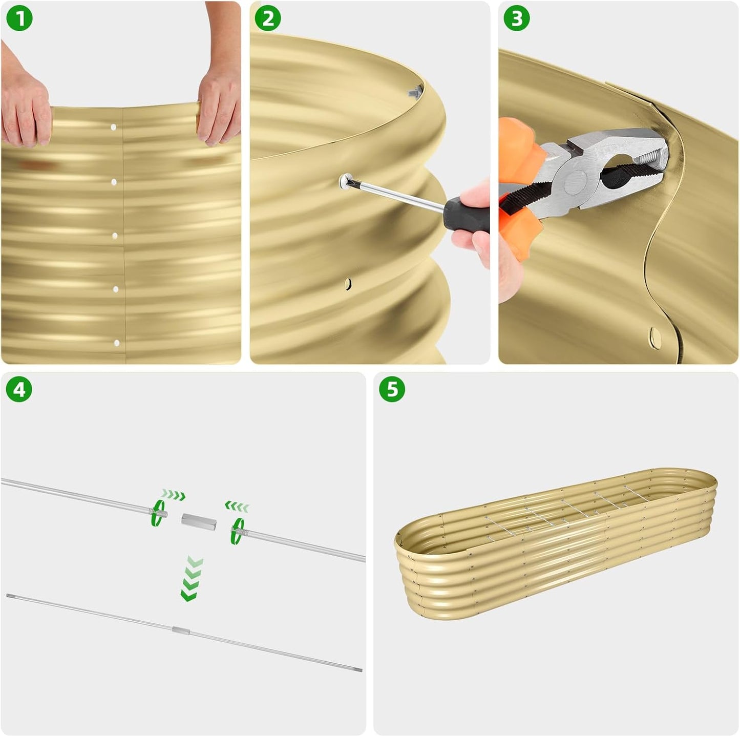 Land Guard 8×2×1.5ft Galvanized Raised Garden Bed Kit, Raised Garden Boxes Outdoor, Oval Metal Raised Garden Beds for Vegetables, Cream Yellow
