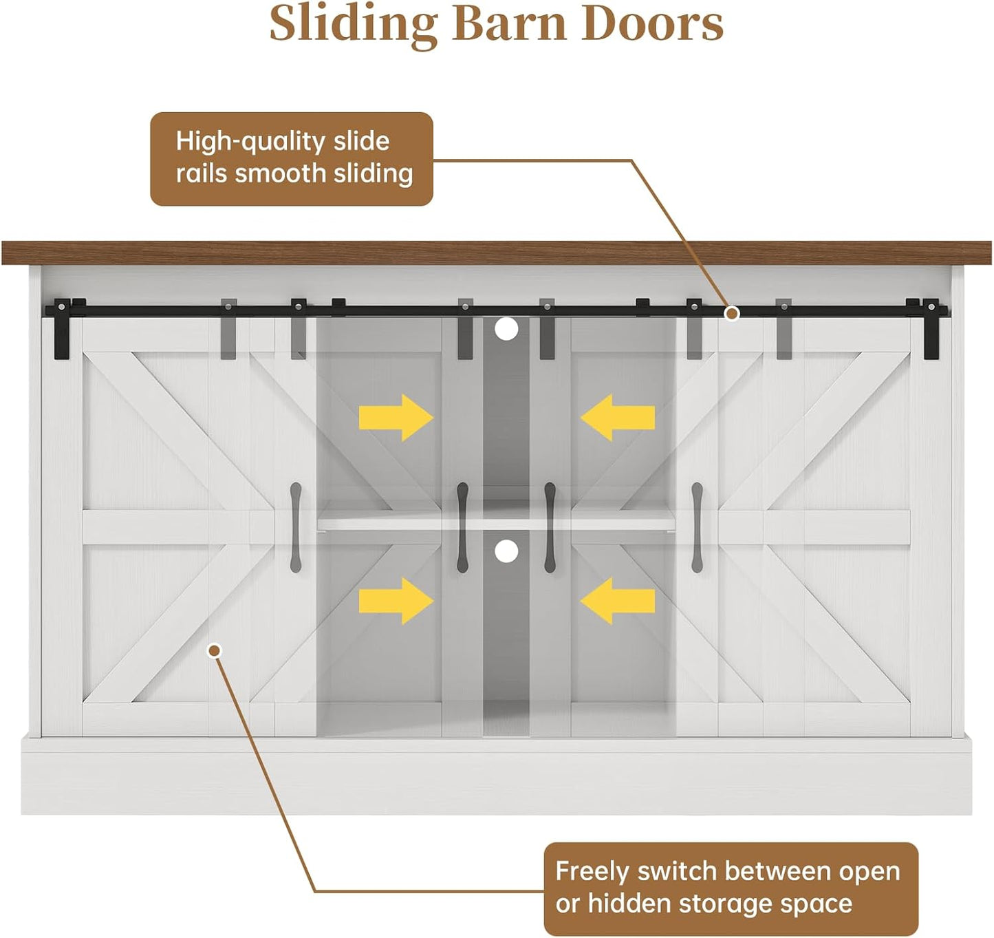 55-75 Gallon Fish Tank Stand with Sliding Barn Doors & Power Outlet, Heavy Duty Aquarium Stand with Cabinet Storage for Fish Tank, Turtle Tank, Reptile Terrarium, 1000LBS Capacity, White
