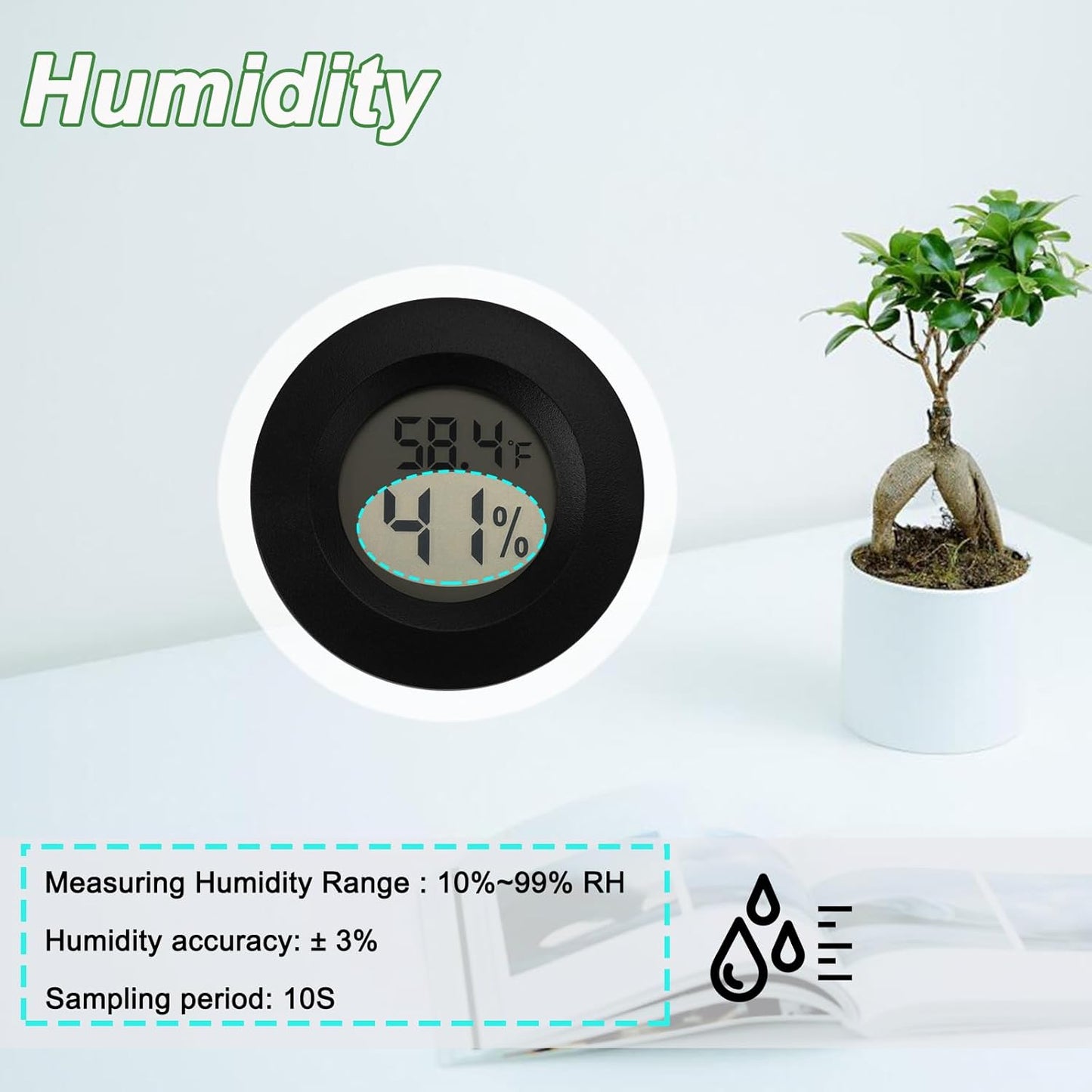 Mini Hygrometer Thermometer Digital Humidity Meter Indoor/Outdoor Humidity Monitor Reptile Thermometer for Humidors Greenhouse Garden Cellar Fahrenheit(℉)/ Celsius(℃) 2 Pack