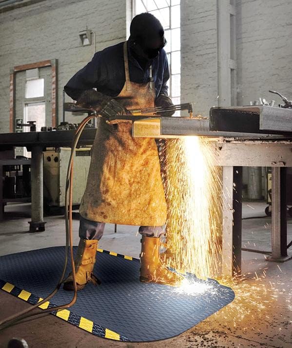 American Floor Mats Hog Heaven Premium 7/8" Black & Yellow Border 5' x 6' Nitrile Backed Anti-Fatigue Comfort Mat