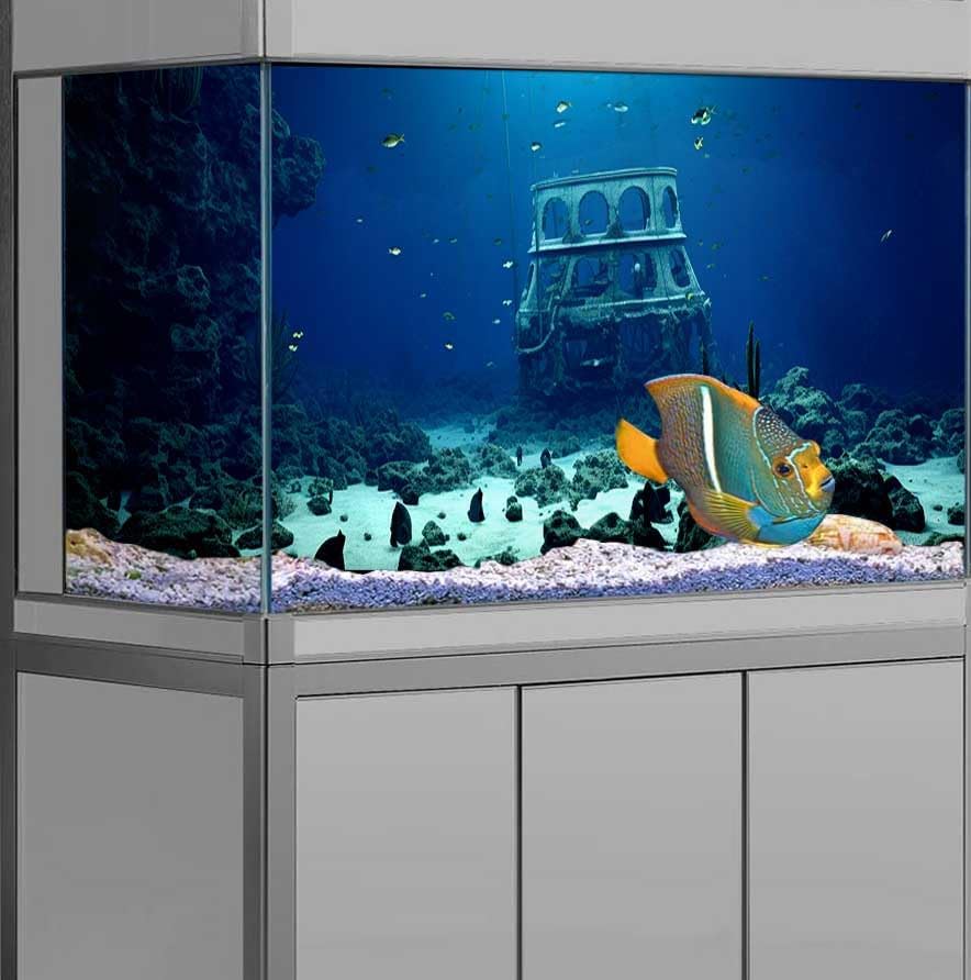 36X20IN Natural Underwater Aquarium Background, Pictures 3D Fish Reef Fish Tank Decoration Background, with 8 EVA Double-Sided Tape