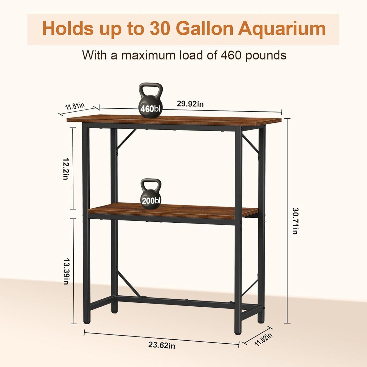 Snughome 10-30 Gallon Fish Tank Stand, Aquarium Stand 2-Tier Storage Shelves, Heavy Duty Terrarium Stand for Home Office Fish Tank Shelf, 30" L x 11.8" W x 30.7" H, Rustic Brown