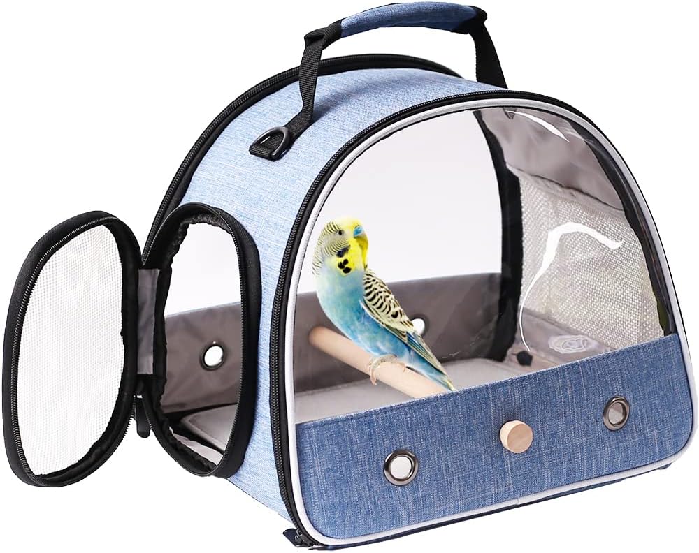 Small Bird Travel Carrier, Portable Bird Travel Carrier for Parakeet, Parrot, Budgie, Guinea Pig, Bearded Dragon Reptile Carrier for Hiking Vet Visit Bicycle Ride (Blue)