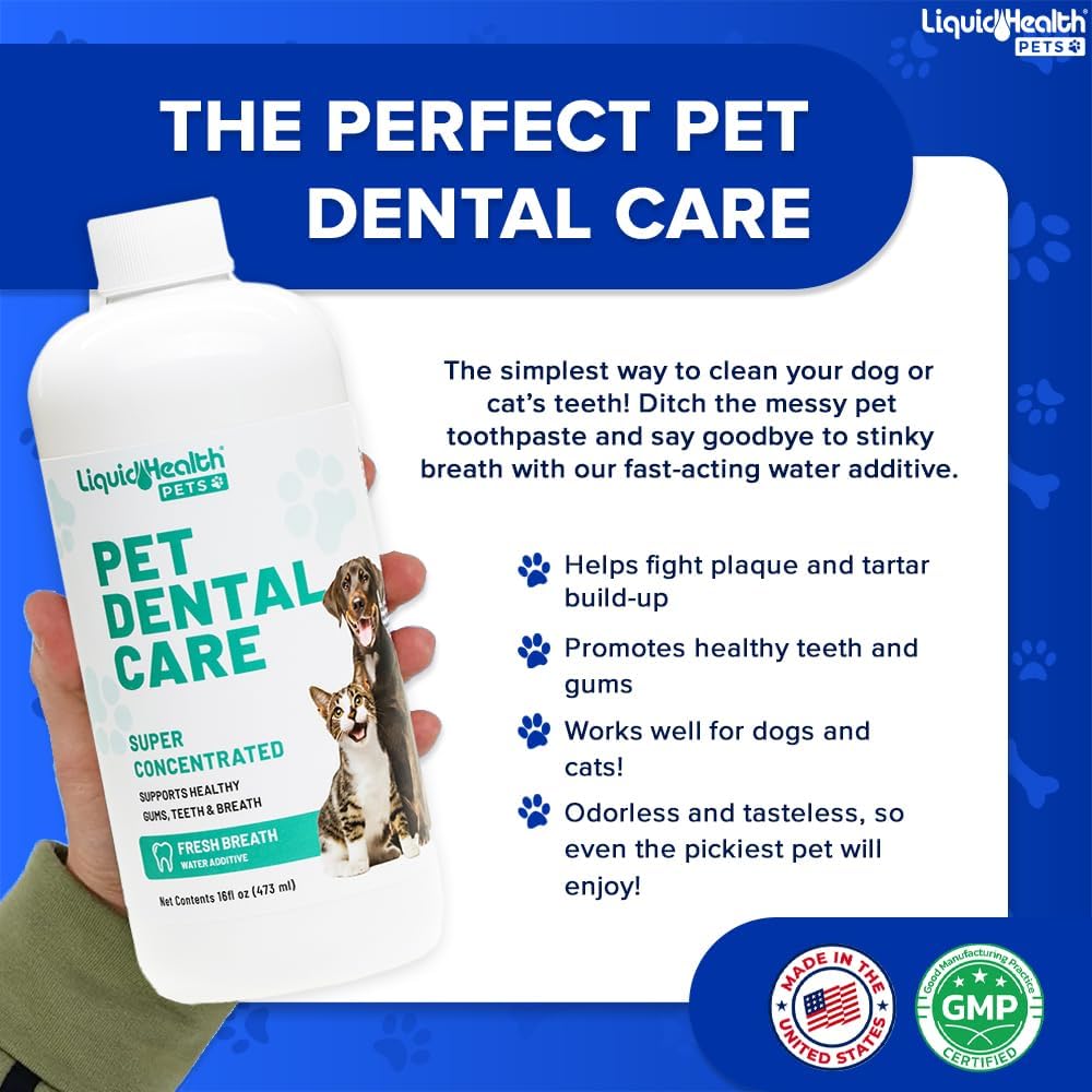 LIQUIDHEALTH Pet Dental Care Water Additive for Dogs & Cats - Fast Acting Pet Bad Breath Freshener, Dog Mouth Wash, Animal Oral Dental Rinse, Plaque & Tartar Teeth Cleaning Solution (3-Pack)