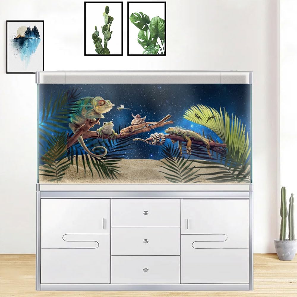 72X16IN Starry Aquarium Background, Art Starry Fish Tank Decorations Background, with 8 EVA Double-Sided Tape