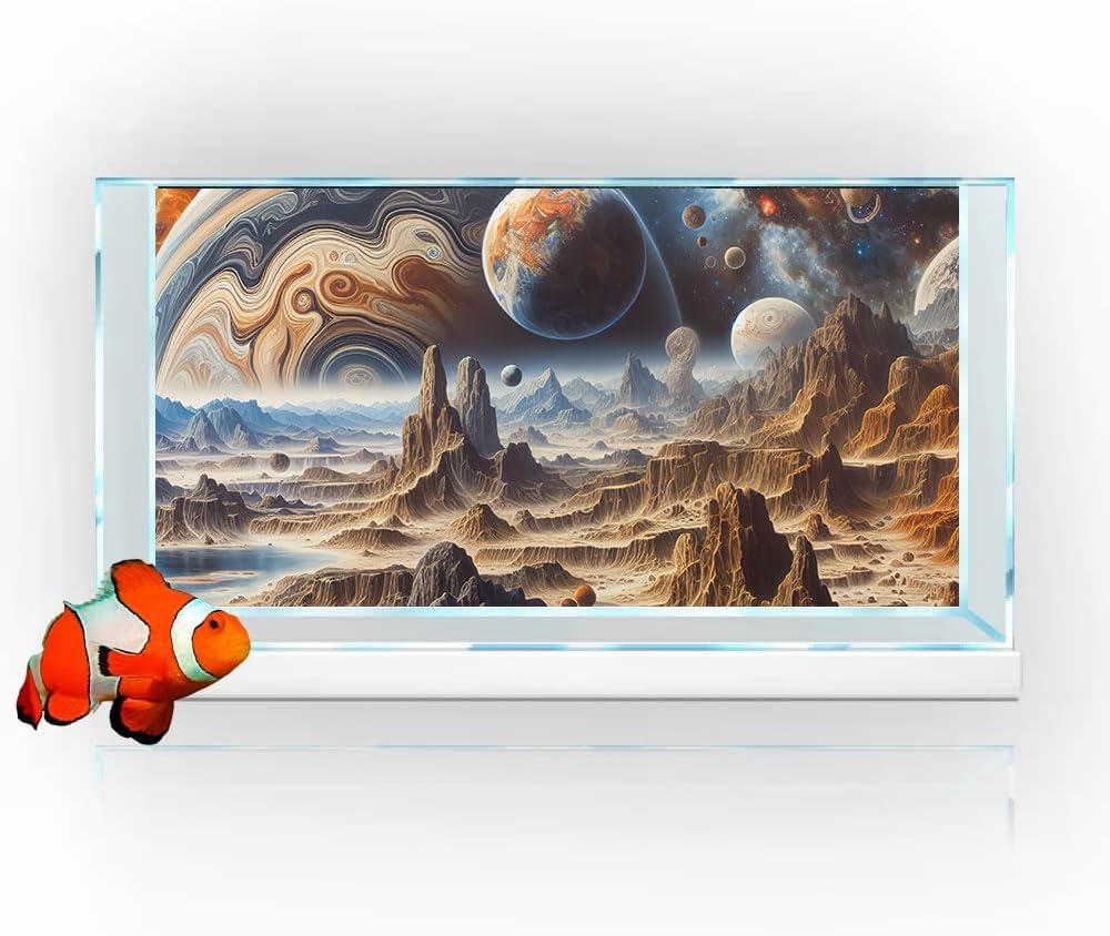 48X24IN Cosmic Spaceterrarium Background, Cool Parallel Space Themed Aquarium Reptile Habitat Background, Aquarium Background with 10EVA Double-Sided Tape