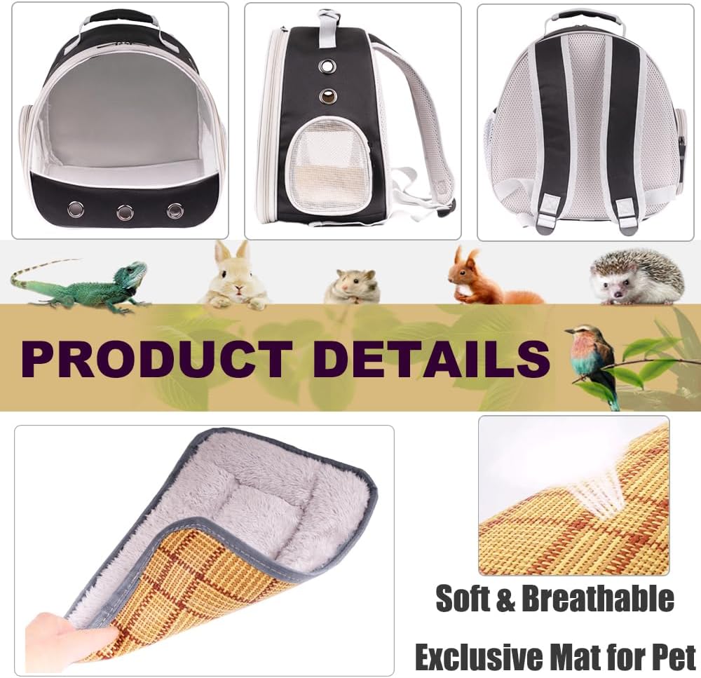 Small Animal Pet Carrier Backpack for 2 Guinea Pig, Hedgehog Carrier Portable Travel Cage with 7 Ventilation Holes, Clear Front Window and Soft Double-Sided Support and Comfy Fit Mat