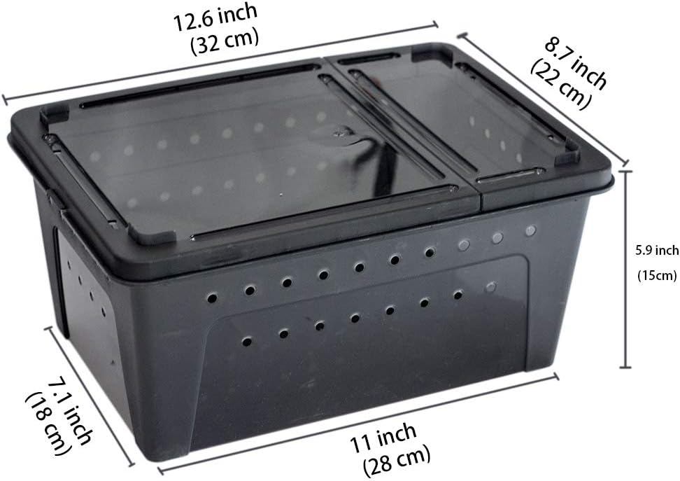 OMEM Portable Reptile Terrarium Habitat for Mini Pet Houses Breathable Holes Stackable Container (2PCS-Black-L)