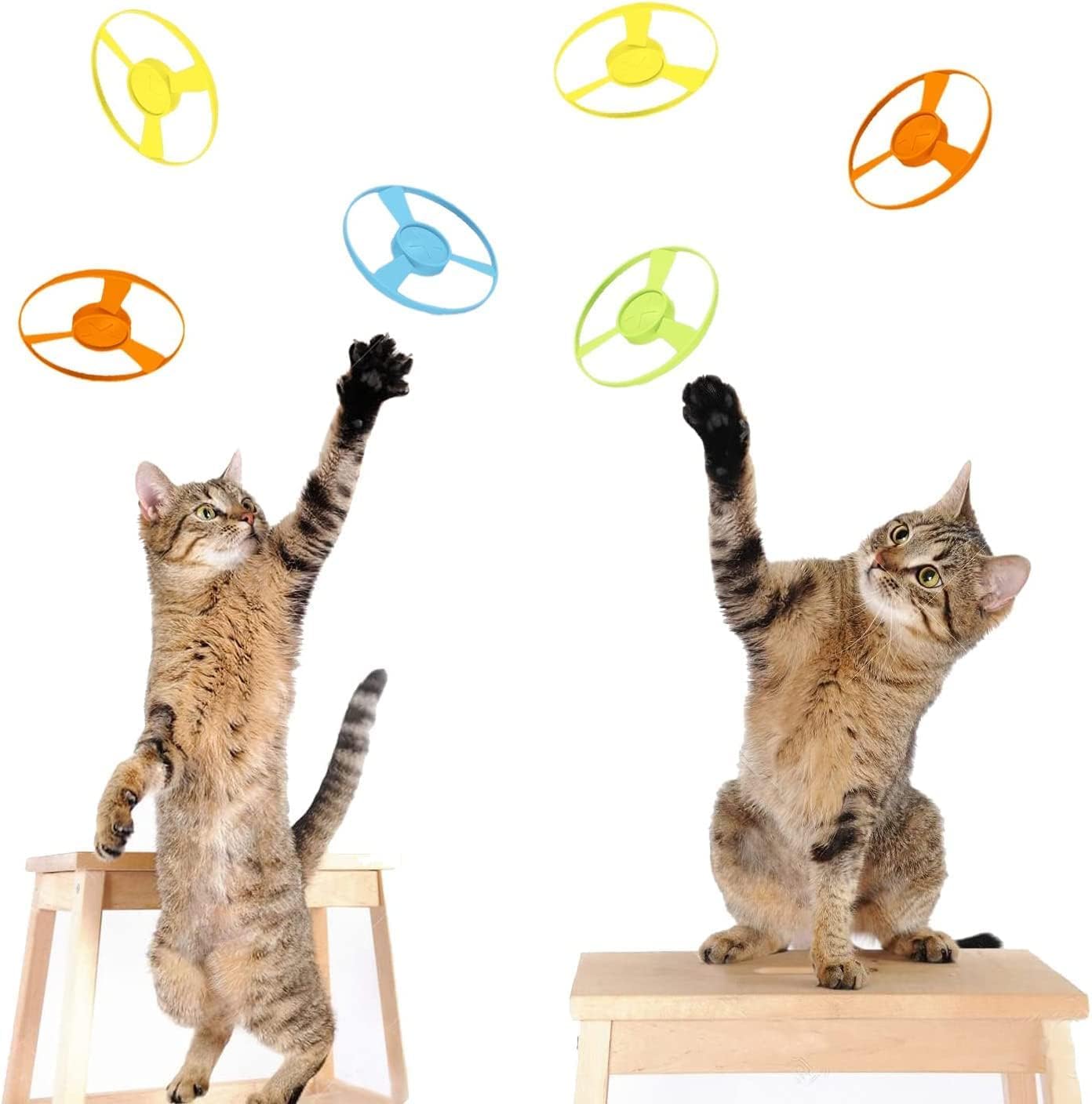 LAPOHI 14 PCS Cat Fetch Toy with Colorful Flying Propellers Set, Cat Playing Tracking Interactive Toys for Kitten Chasing Training Hunting