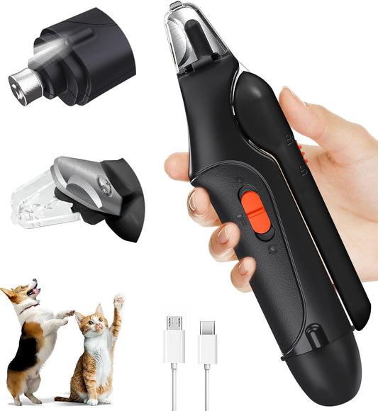 Dog Nail Clippers & Cat Nail Clipper With Catcher, 2 In 1 Dog Nail Trimmers & Grinder With Light for Large Small Dogs Cats,Silent Groom Pro Claw Trimmer, Rechargeable Dogs Nails Grinder Quiet