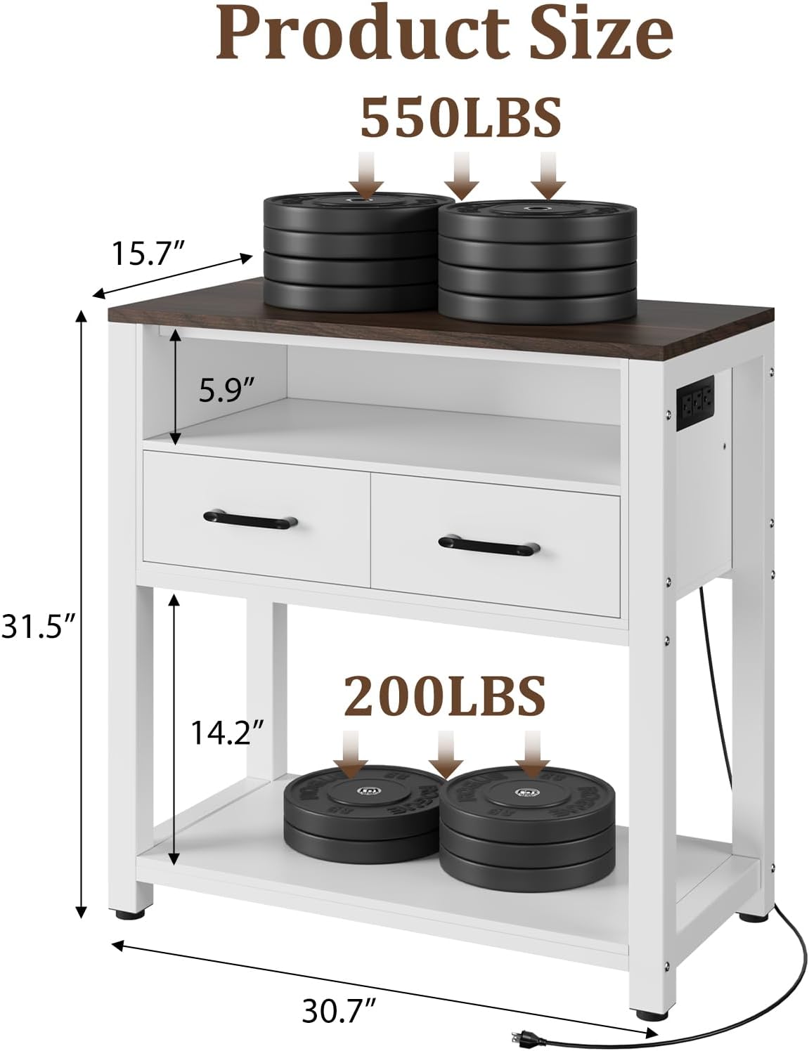 20-29 Gallon Aquarium Stand with Stable Metal Frame & Power Outlet, Heavy-Duty Fish Tank Stand with Waterproof Mat, 550LBS Capacity Storage Cabinet, White+Brown