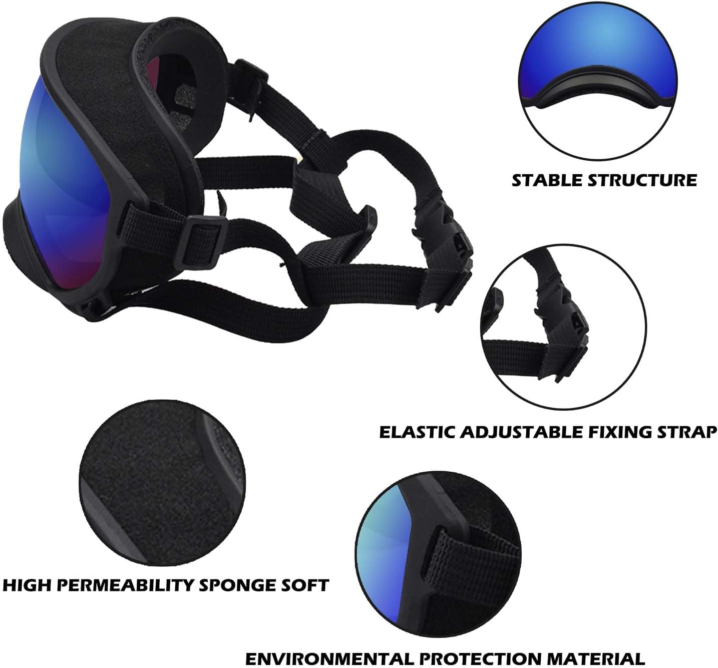 Medium Dog Sunglasses with Adjustable Strap UV Protection, Winproof Dog Puppy Sunglasses, Suitable for Medium Dog Pet Glasses, Dogs Eyes Protection,Soft Dog Goggles