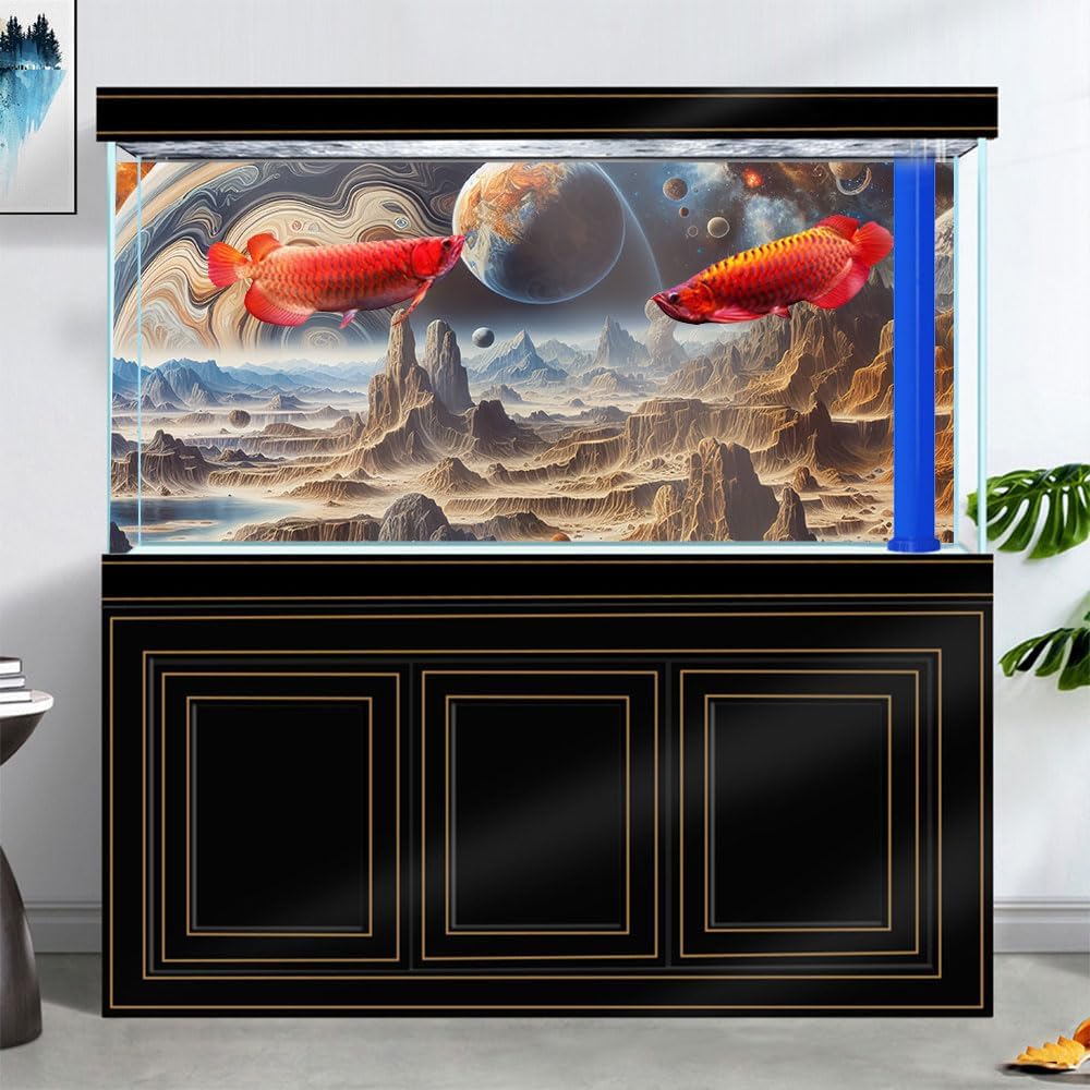 48X18IN Cosmic Spaceterrarium Background, Cool Parallel Space Themed Aquarium Reptile Habitat Background, Aquarium Background with 10EVA Double-Sided Tape