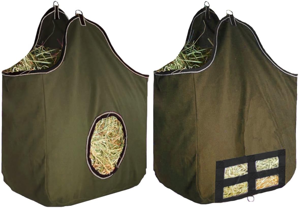 Derby Originals Large 24 OZ Canvas Horse Hay Bag 2 Sided Combo Design X Wide Gusset and 6 Month Warranty