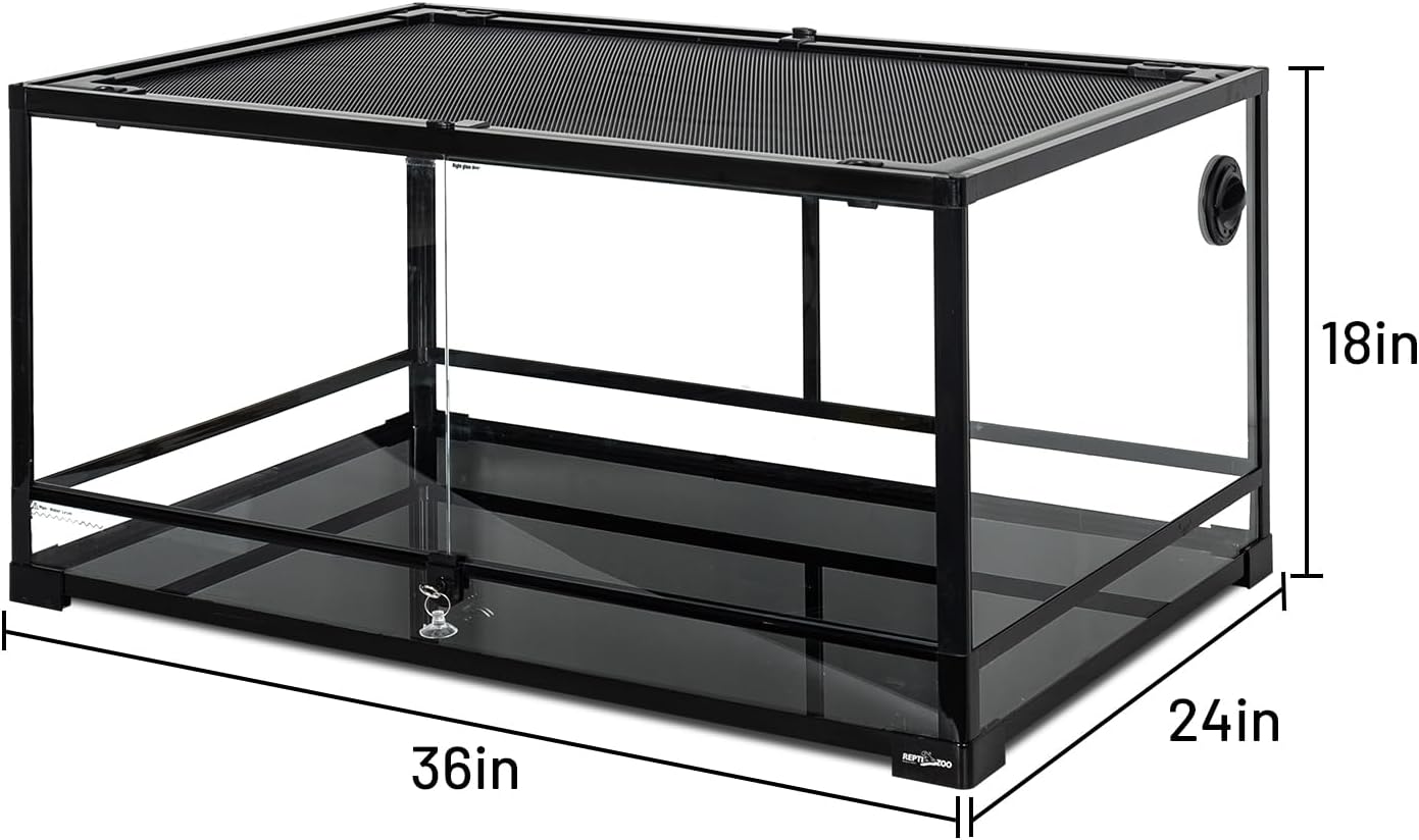 REPTI ZOO 36" x 24" x 18" Glass Reptile Terrarium, Front Opening Reptile Habit Tank with Double Hing Doors, Knock-Down Terrarium with Top Screen Ventilation 68 Gallon