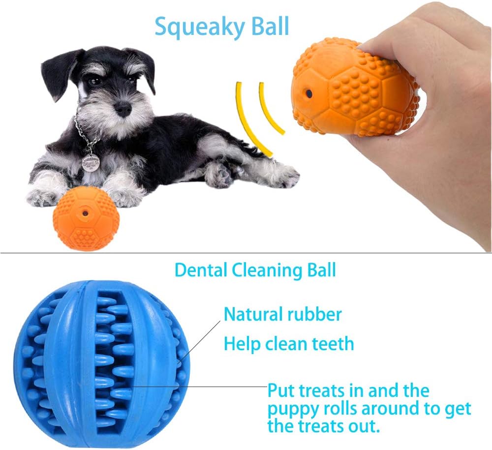 Puppy Balls - Pack with Different Functions & Teething Toys for Small Dogs, Squeaky Dog Balls, Rubber Chew Toys for Enrichment